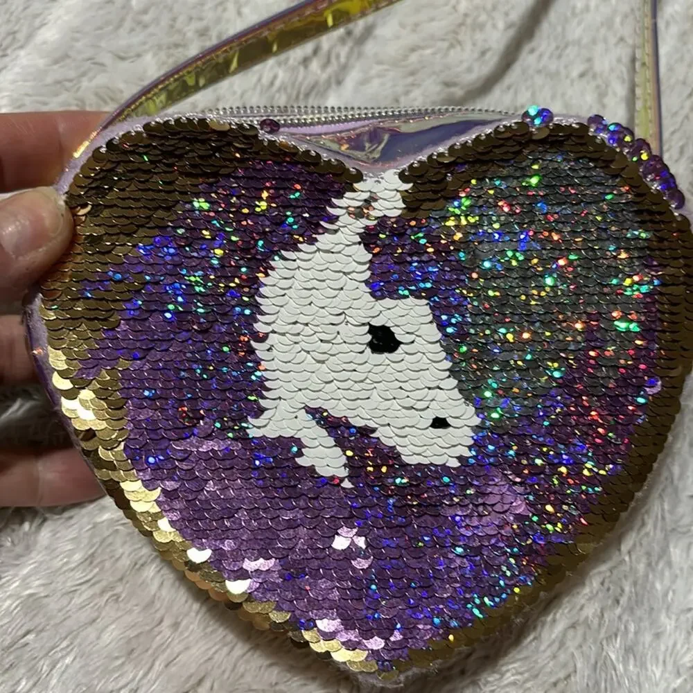 Children’s Place heart shaped sequined purse unicorn designed does the flip nwot